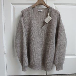 New Brunello Cucinelli Knit Mohair V-Neck Pullover Jumper Sweater Sz S